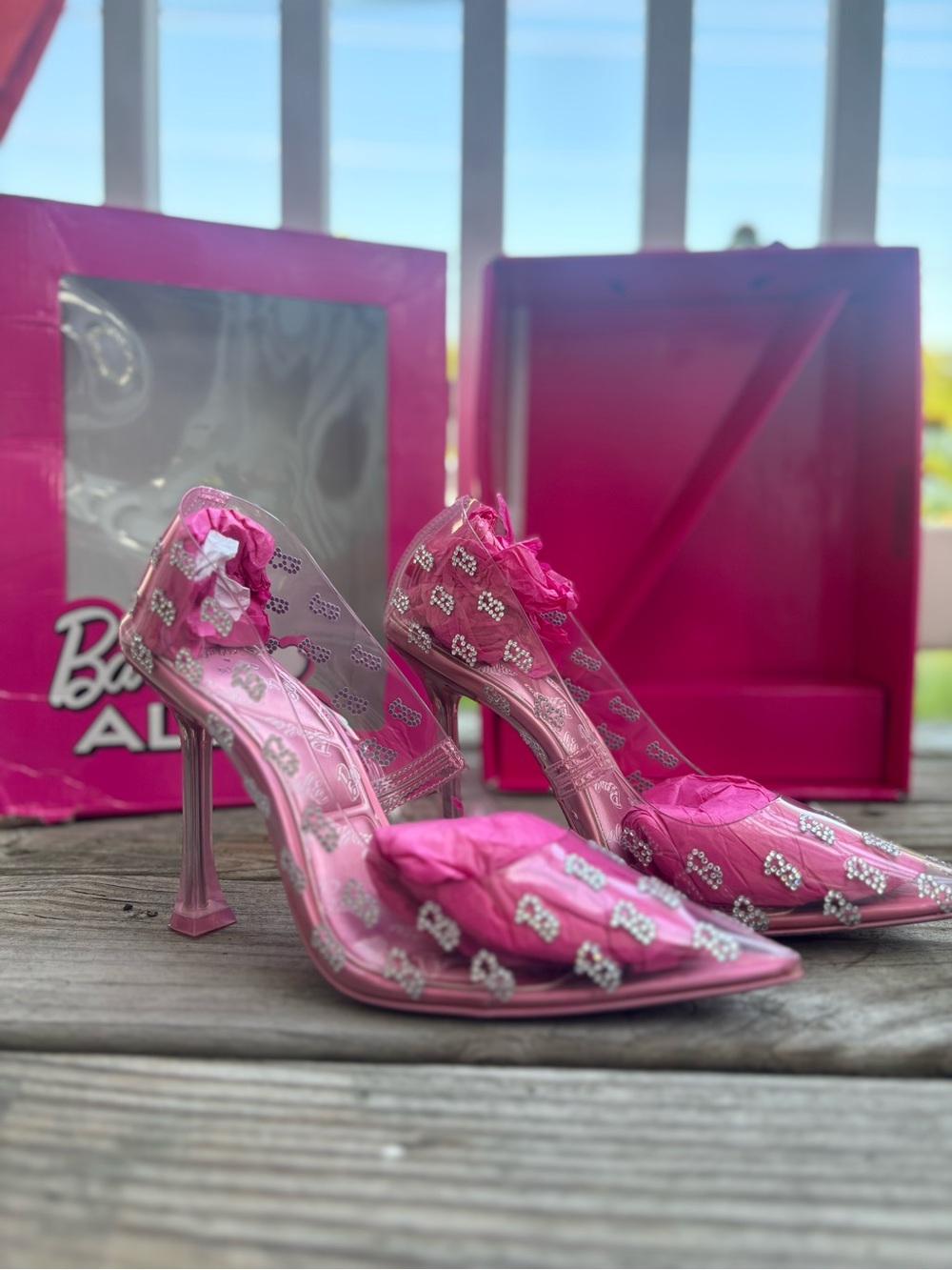ALDO X Barbie Barbietessy Stessy Clear Pink Heeled Shoes 7.5 NWT - Picture 6 of 13